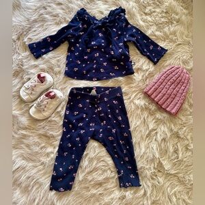 GAP Baby Girl Outfit Set 3–6mos Floral Ribbed Carter 2 Shoes Pink Knit Hat Pair